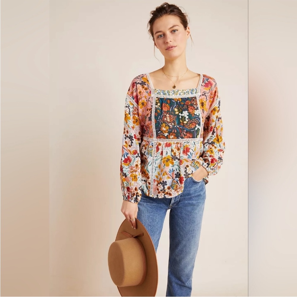 Anthropologie Maeve Nikki Floral Peasant Blouse
